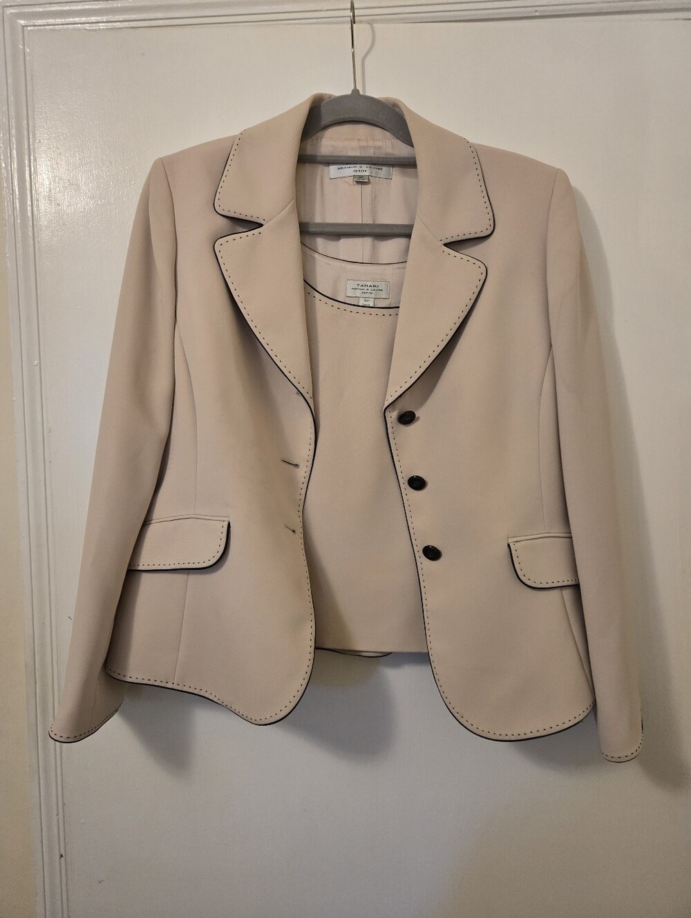 Tahari Cream Blazer with Black Trim